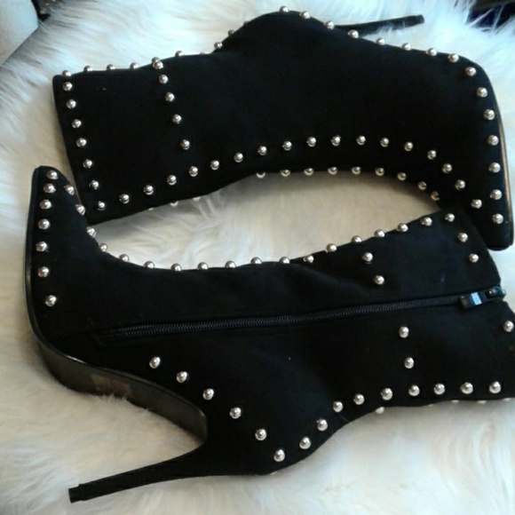 J Elise Boutique Shoes - "Amanda" Black Suede Gold Stud Women's Booties